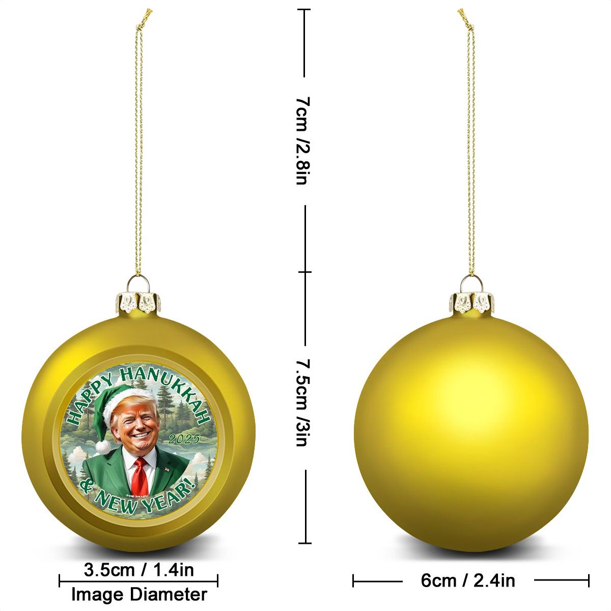 Donald Trump "Happy Hanukkah" Ball Ornament, Tree Decoration, Holiday Décor