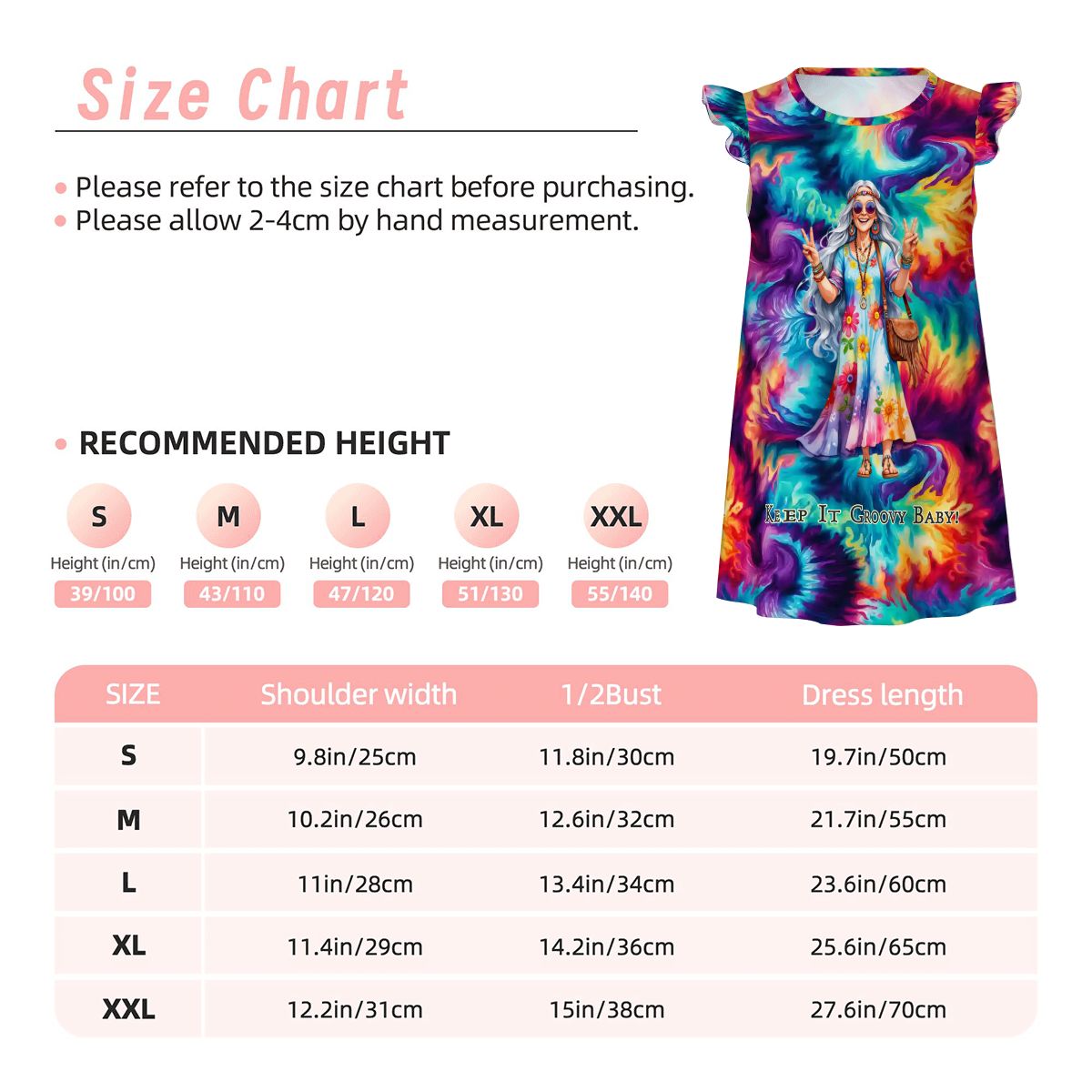 Hippie "Keep it Groovy..", Girl's Flutter Sleeve Nightgown