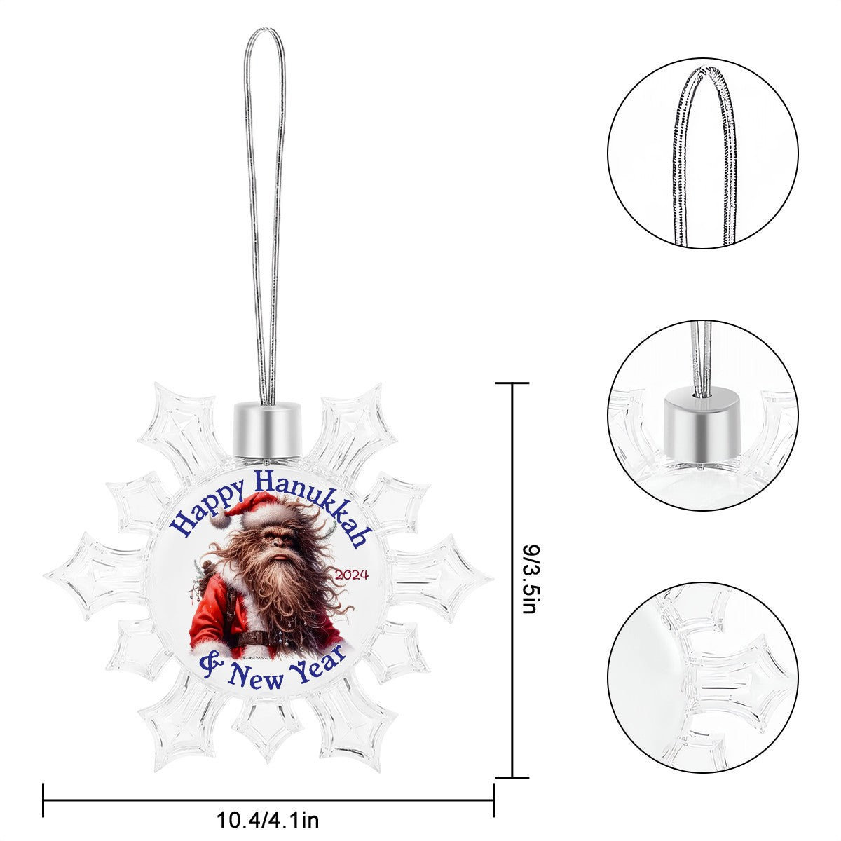 Bigfoot Sasquatch "Happy Hanukkah" Christmas Snowflake Decorations