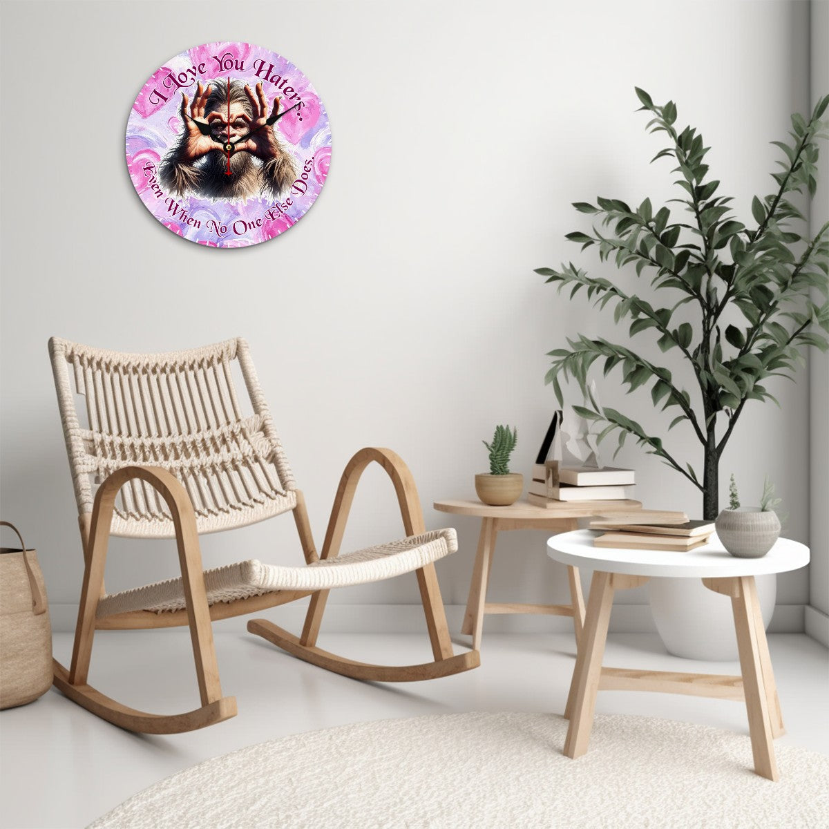 Bigfoot Sasquatch "I love you haters.." Wooden Wall Clock