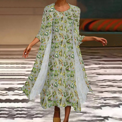 10 Animal Designs Women’s Long Dress with Cardigan