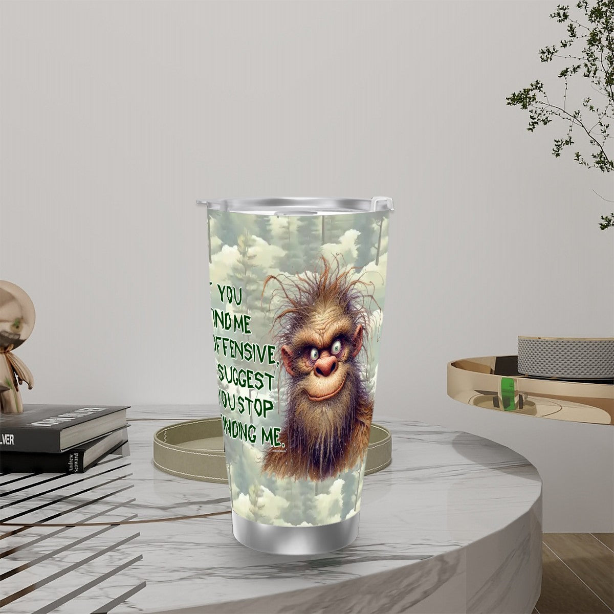 Sasquatch "Offensive", Themed 40 oz Travel Coffee Mug with a Straw