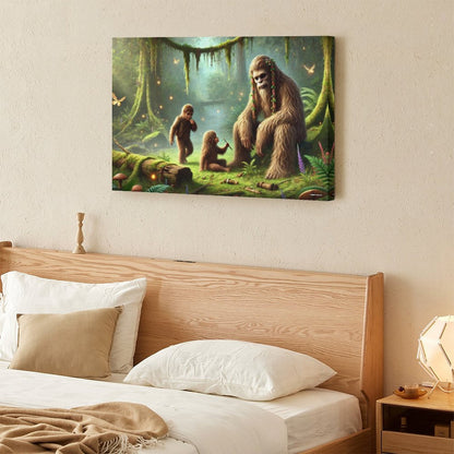 Bigfoot Sasquatch Family Image - Vintage Framed Canvas Art - 2 Sizes – Made in the USA