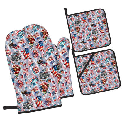 8 Patriot Designs, 4 Piece Oven Mitts / Pot Holder Sets