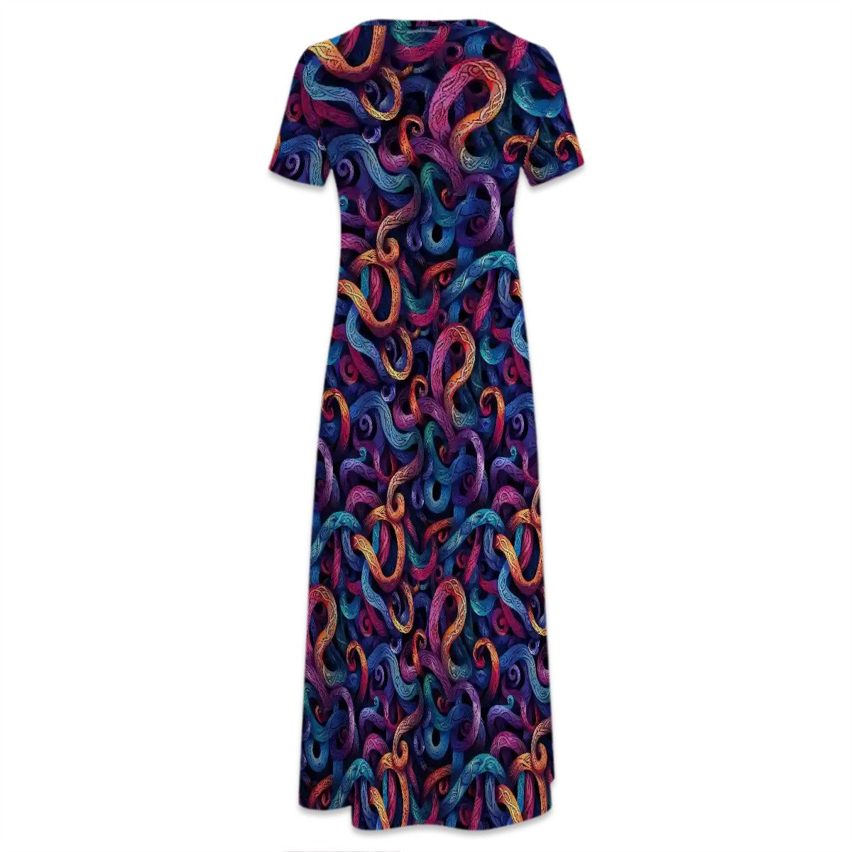 Colorful Design Crew Neck Short Sleeve Maxi Dress