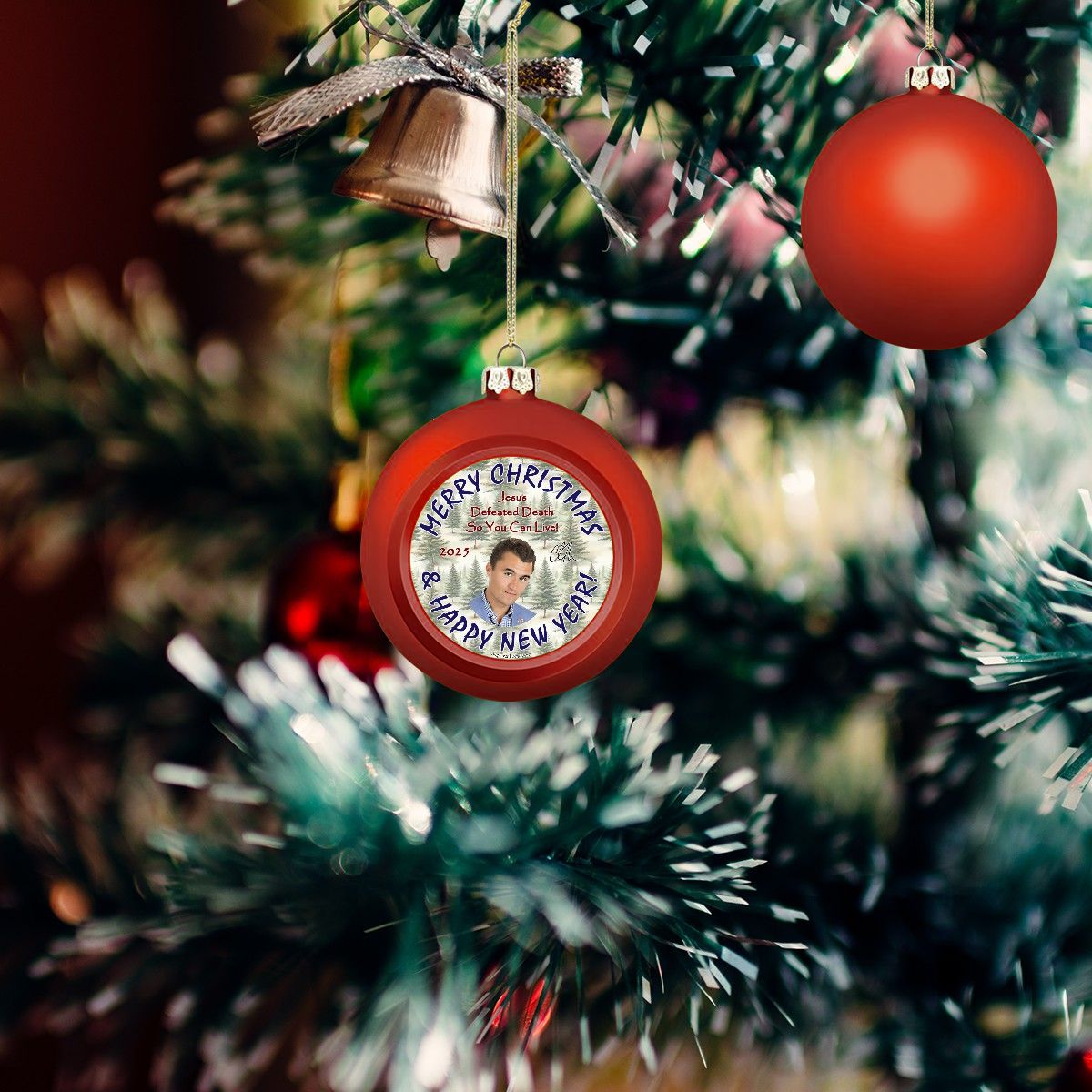 Charlie Kirk "Jesus defeated death..", Memorial Christmas Ball Ornaments