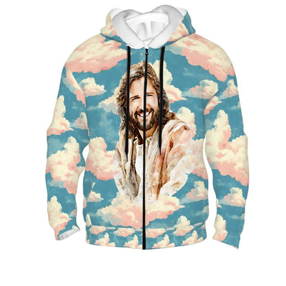 Quote: "Jesus loves you..", Adult Zip Up Hoodie