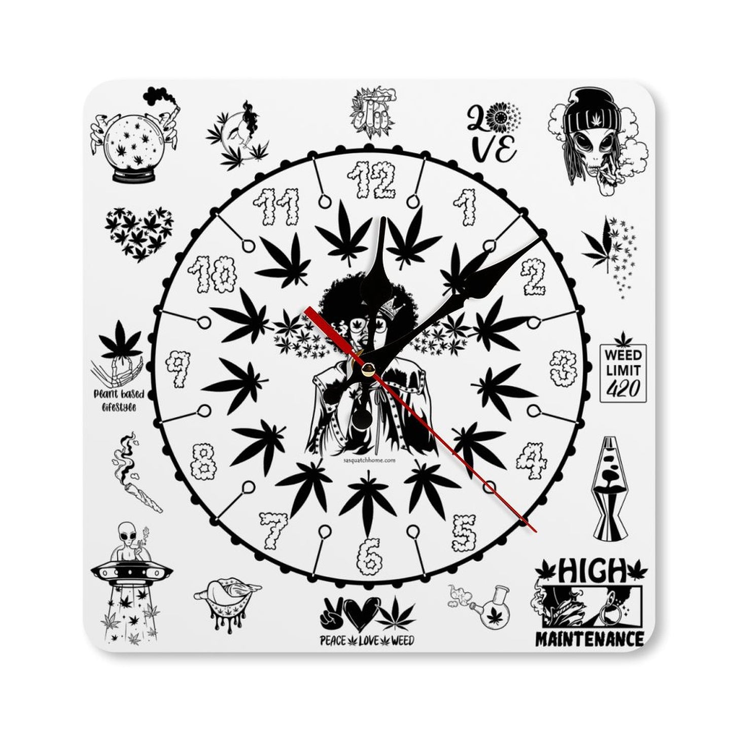 Marijuana Themed, Square Wall Clock