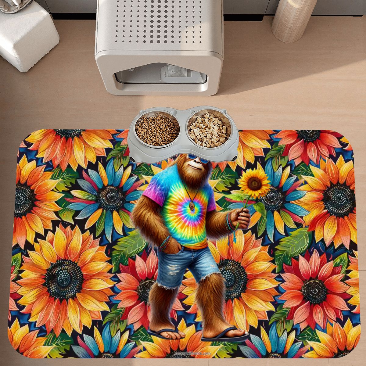 Hippie Bigfoot / Sasquatch, Waterproof Pet Food Mat