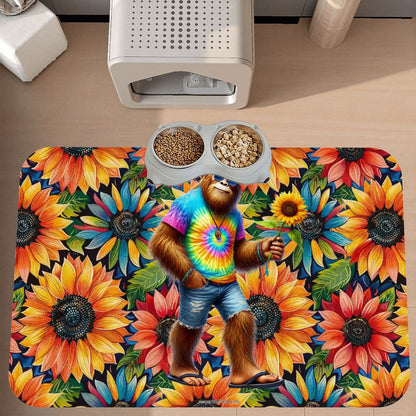 Hippie Bigfoot / Sasquatch, Waterproof Pet Food Mat