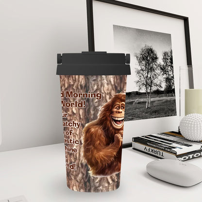 Bigfoot / Sasquatch "Good morning..", 17 oz Insulated Coffee Mug with Lid & Carrying Handle