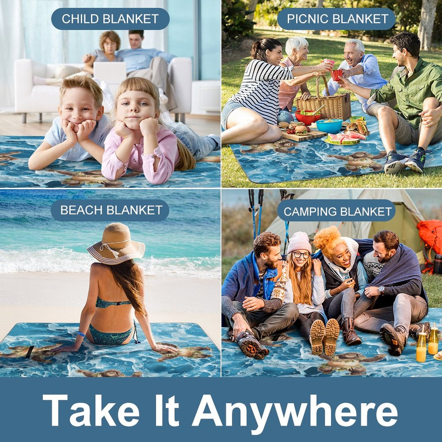 Hula Beach Sasquatch Square Picnic Mat Q003-58.3”x58.3”-58.3”x58.3”/148x148cm