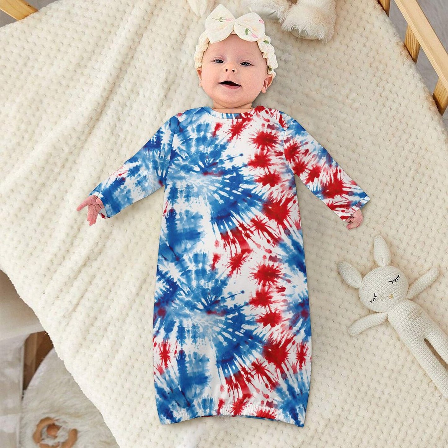 16 Tie Dye Designs, Baby Long Sleeve Faux Cotton Sleeper Gown