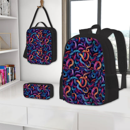 Psychedelic Design, 3 Piece Bag Set – Oxford Backpack, Lunch Bag, Pencil Pouch