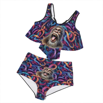 Bigfoot / Sasquatch Face, Plus Size Women Bikini Flowy, Ruffle Top Swimsuit