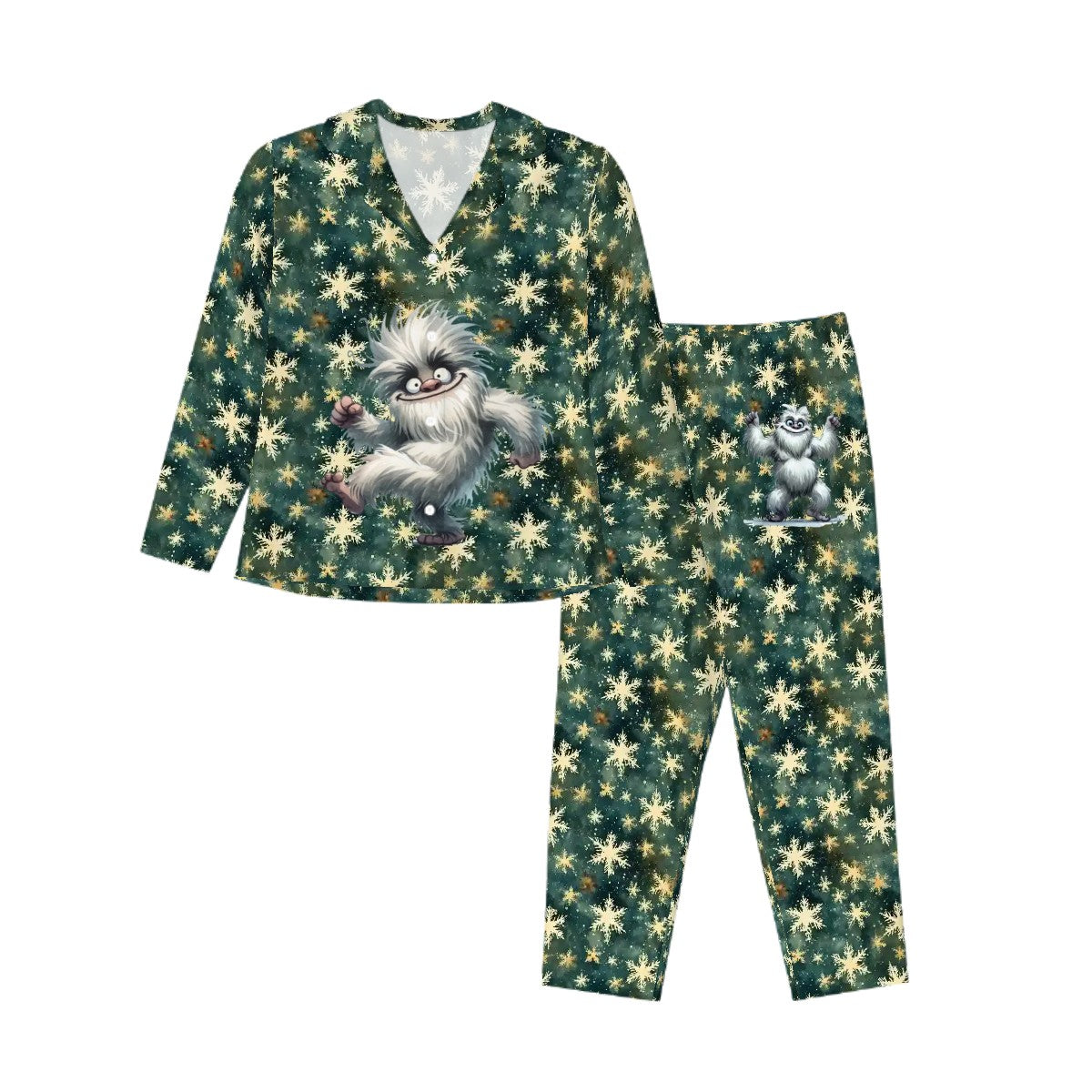 Cute Yeti on Snowflakes, Women’s Long Sleeved Pajama Set