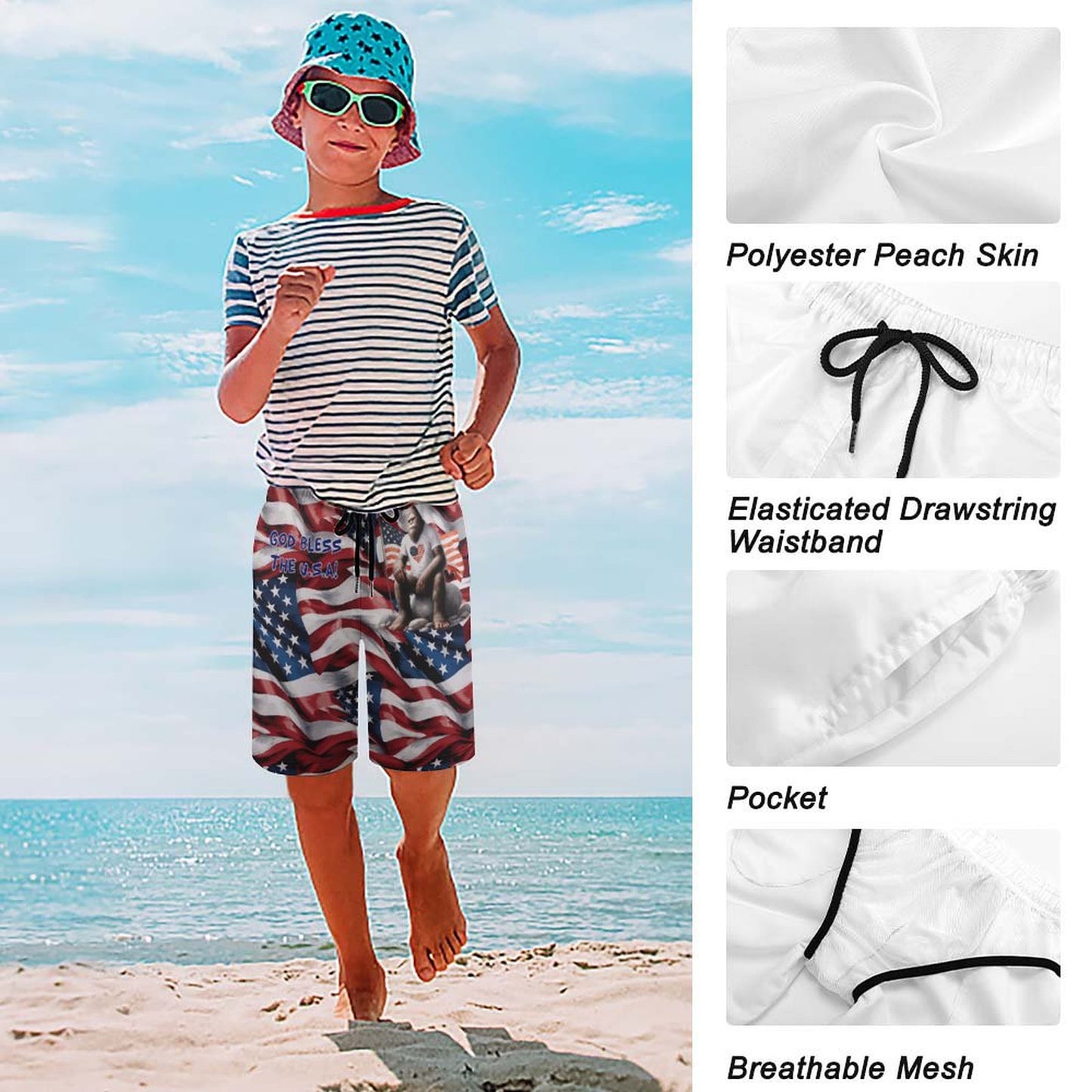 Bigfoot "God Bless the USA!", Children’s Beach Pants, Swim Shorts