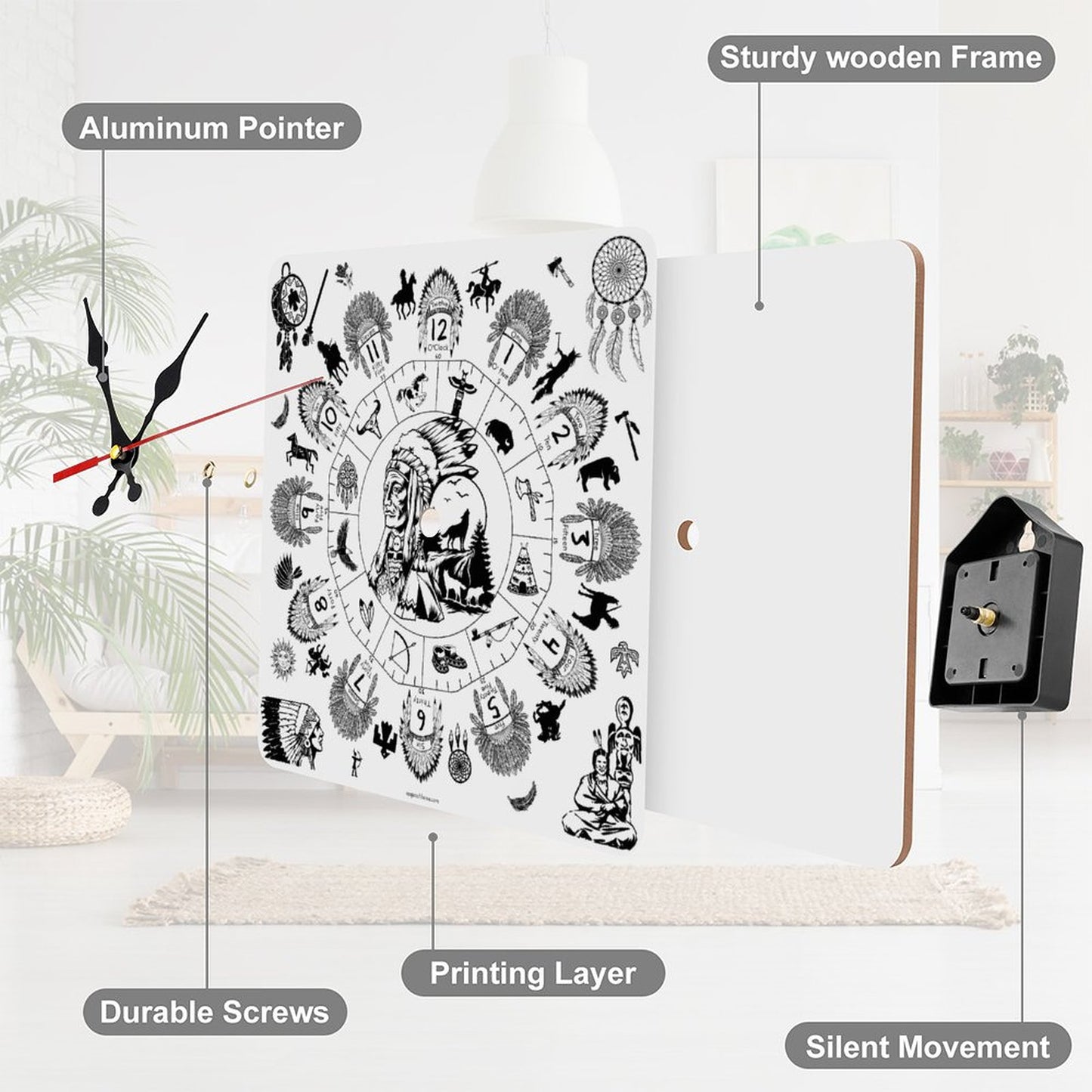 Native American Square Wall Clock