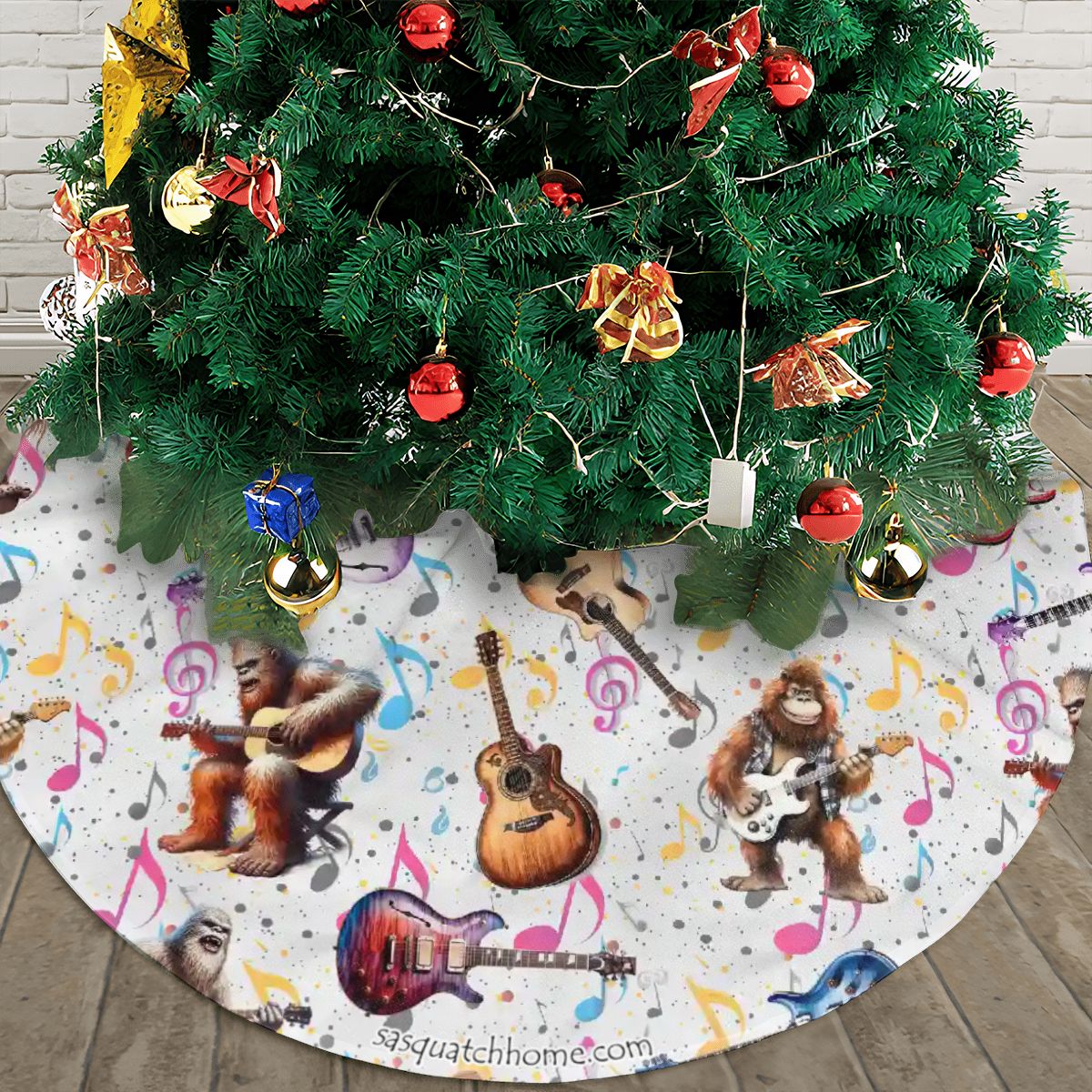 Bigfoot / Sasquatch Playing Guitars, Plush Christmas Tree Skirt