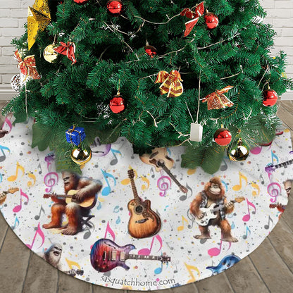 Bigfoot / Sasquatch Playing Guitars, Plush Christmas Tree Skirt