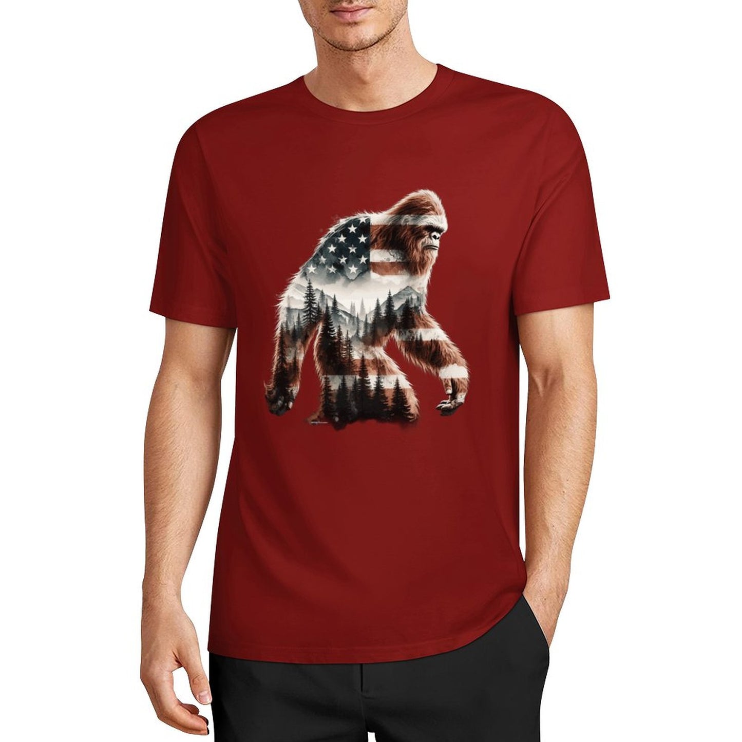 Bigfoot - Sasquatch Flag Scenery Cotton Unisex Long Sleeve T-shirt