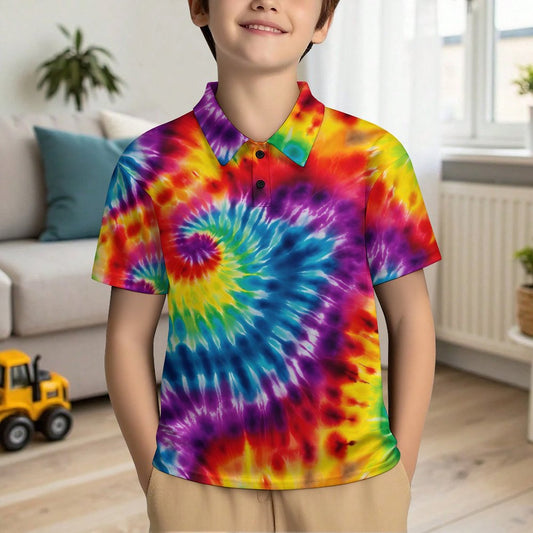 9 Tie Dye Designs, Kids Button Down Polo Shirt