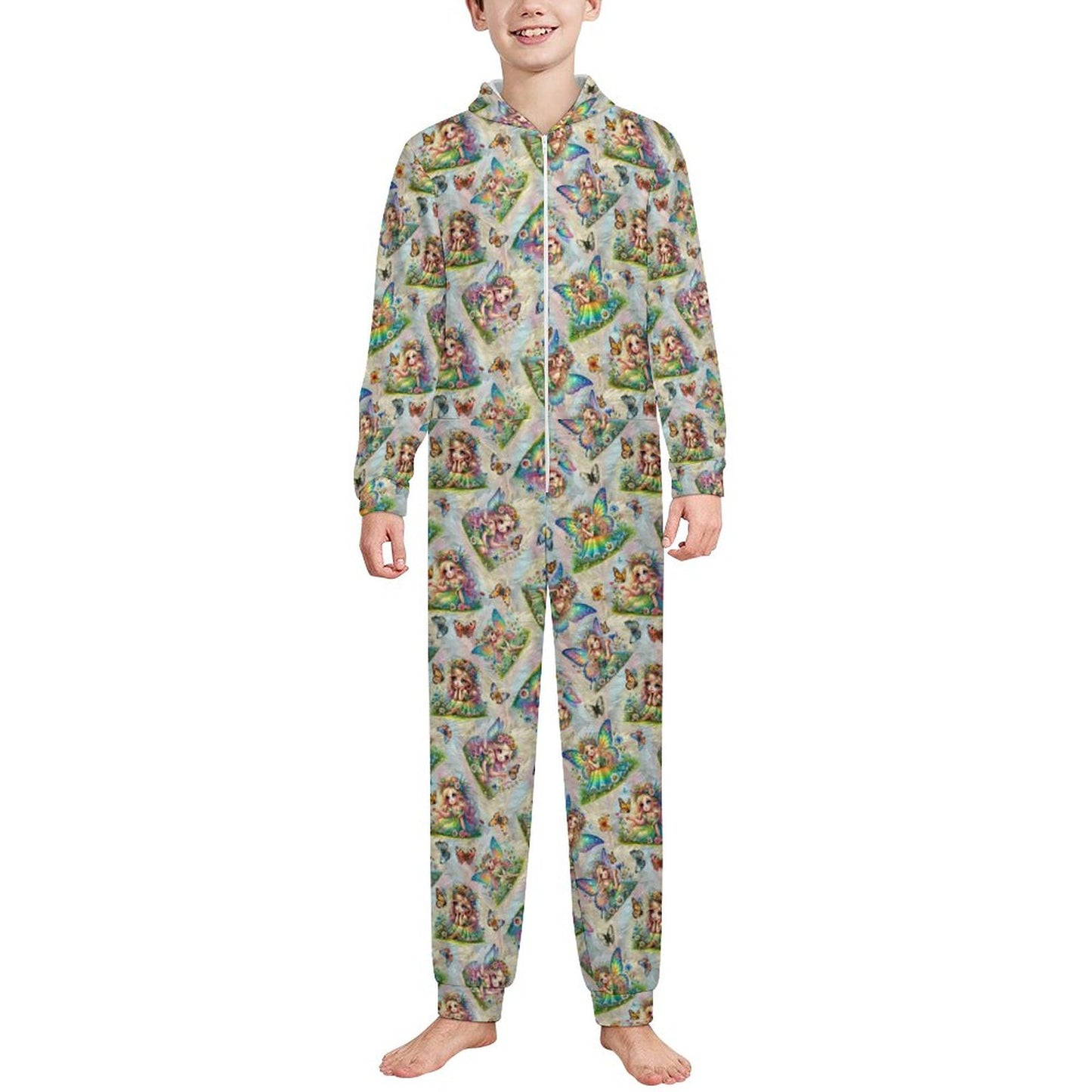 6 Fairy Designs, Youth Flannel Footless Zip up Pajama Jumpsuit