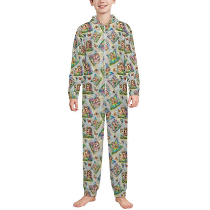 6 Fairy Designs, Youth Flannel Footless Zip up Pajama Jumpsuit