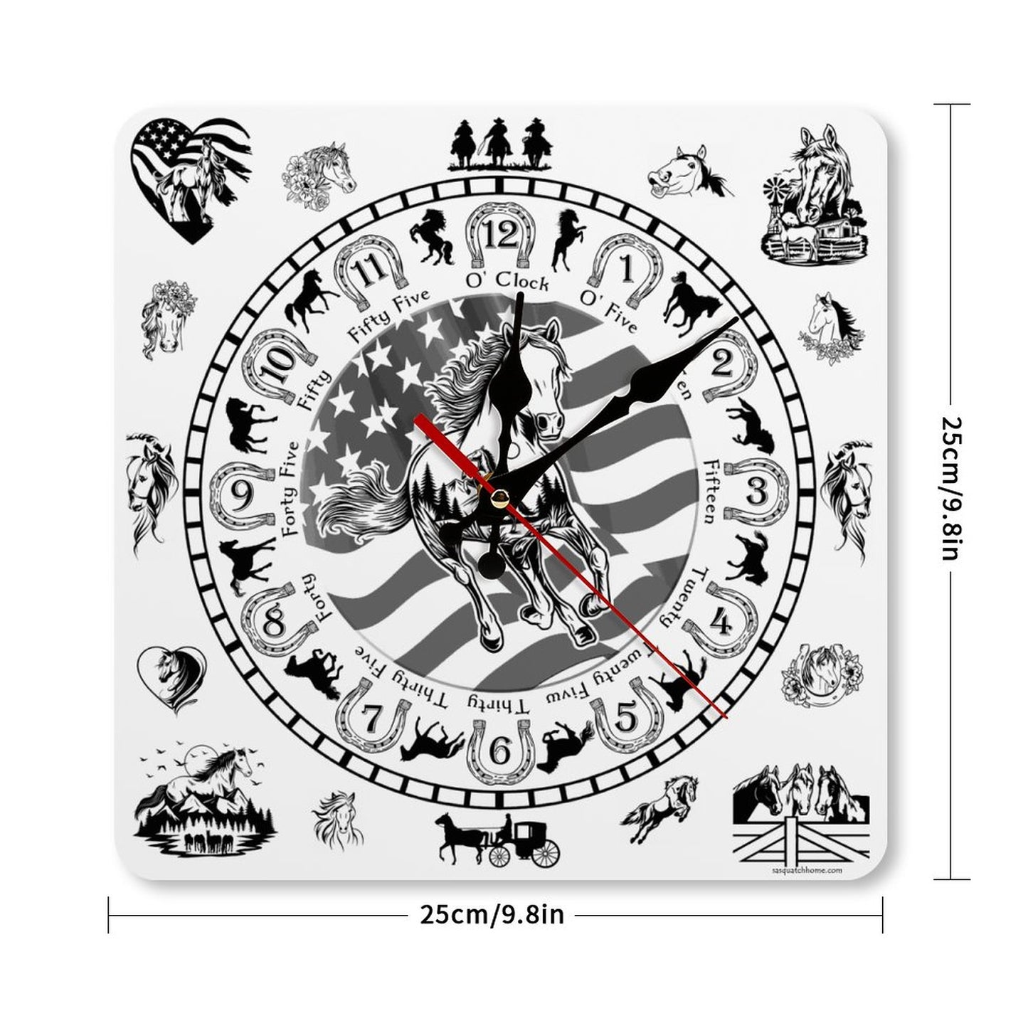 Horse Design Square Wall Clock