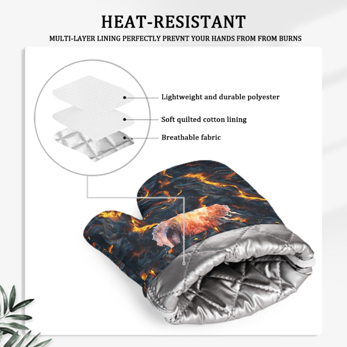Set of 2 Silicone Heat Resistant Oven Mitts - Dragon on Lava
