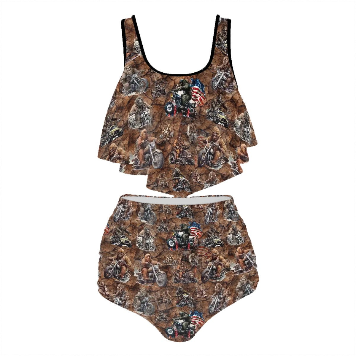 20 Bigfoot / Sasquatch Designs, Plus Size Women Bikini Flowy Ruffle Top Swimsuit