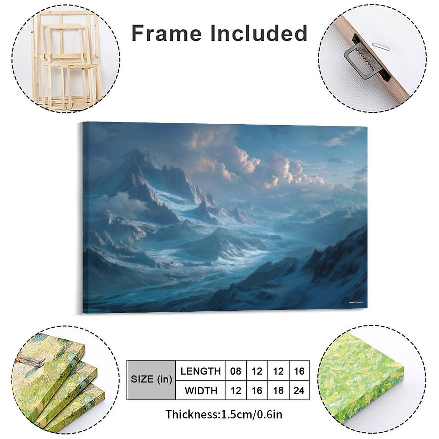 Cloudy Blue Mountains, Vintage Framed Canvas Art - 2 Sizes – Made in the USA