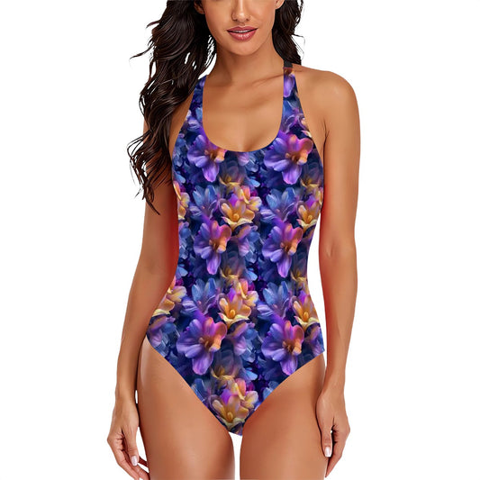10 Beautiful Flower Designs, Cross-Back One Piece Swimsuit
