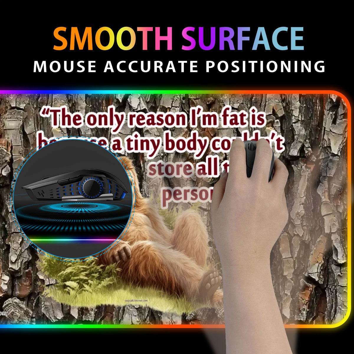 Bigfoot Sasquatch "The only reason..", Wireless Charging Gaming Mouse Pads / Mat With Lights - 2 Sizes