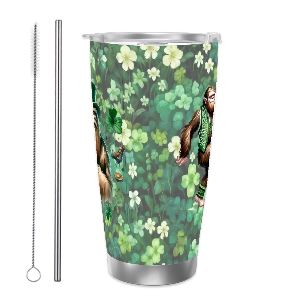 Sasquatch "Leprechaun", Themed 40 oz Travel Coffee Mug with a Straw