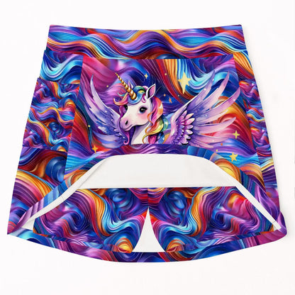 Unicorn & Rainbows, Women’s Milk Silk Sports Skorts with Pockets