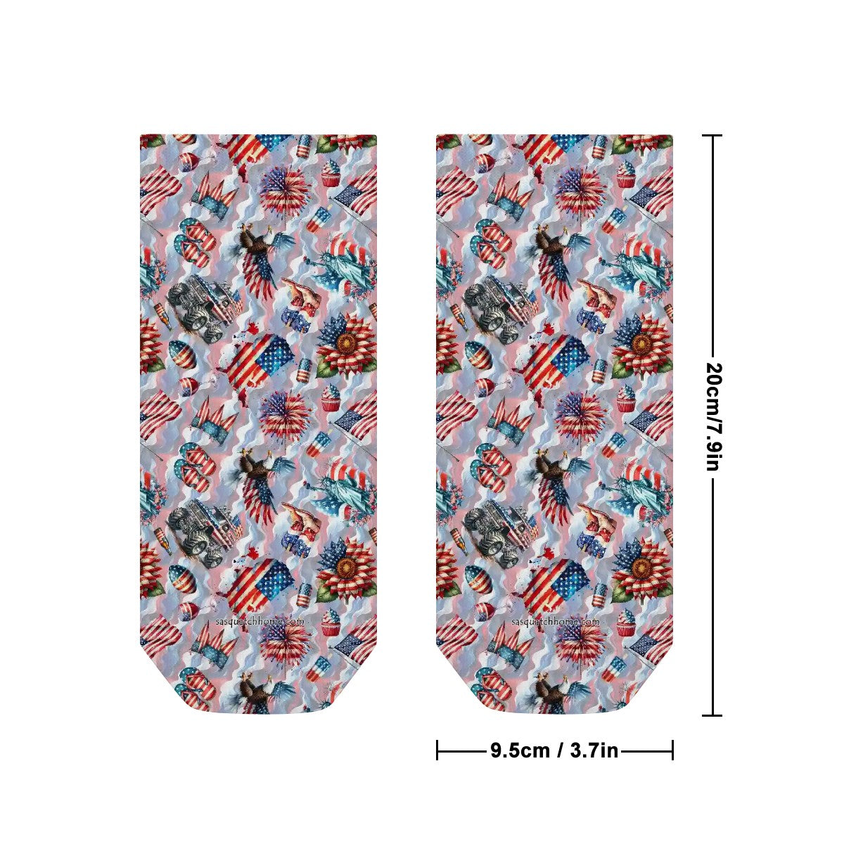 8 Patriotic Designs, 8” Poly Ankle Socks