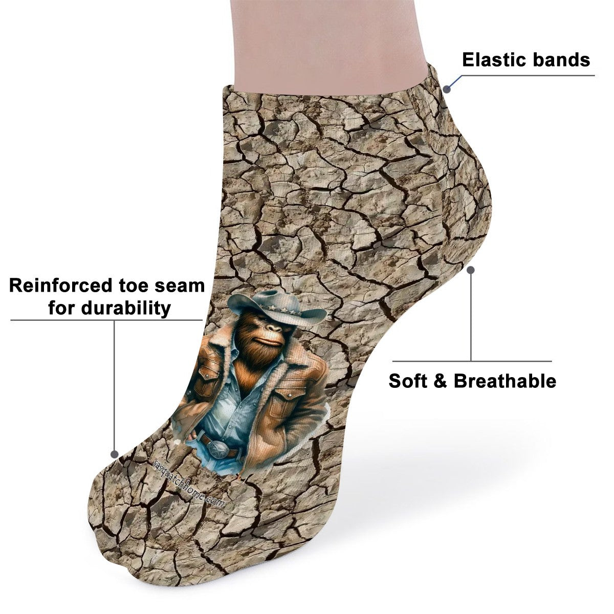 Cowboy Bigfoot / Sasquatch, 8” Poly Ankle Socks