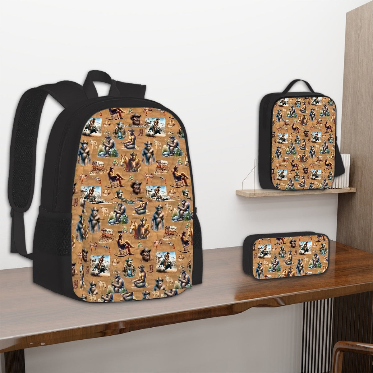 20 Bigfoot / Sasquatch Designs, 3 Piece Bag Set – Oxford Backpack, Lunch Bag, Pencil Pouch