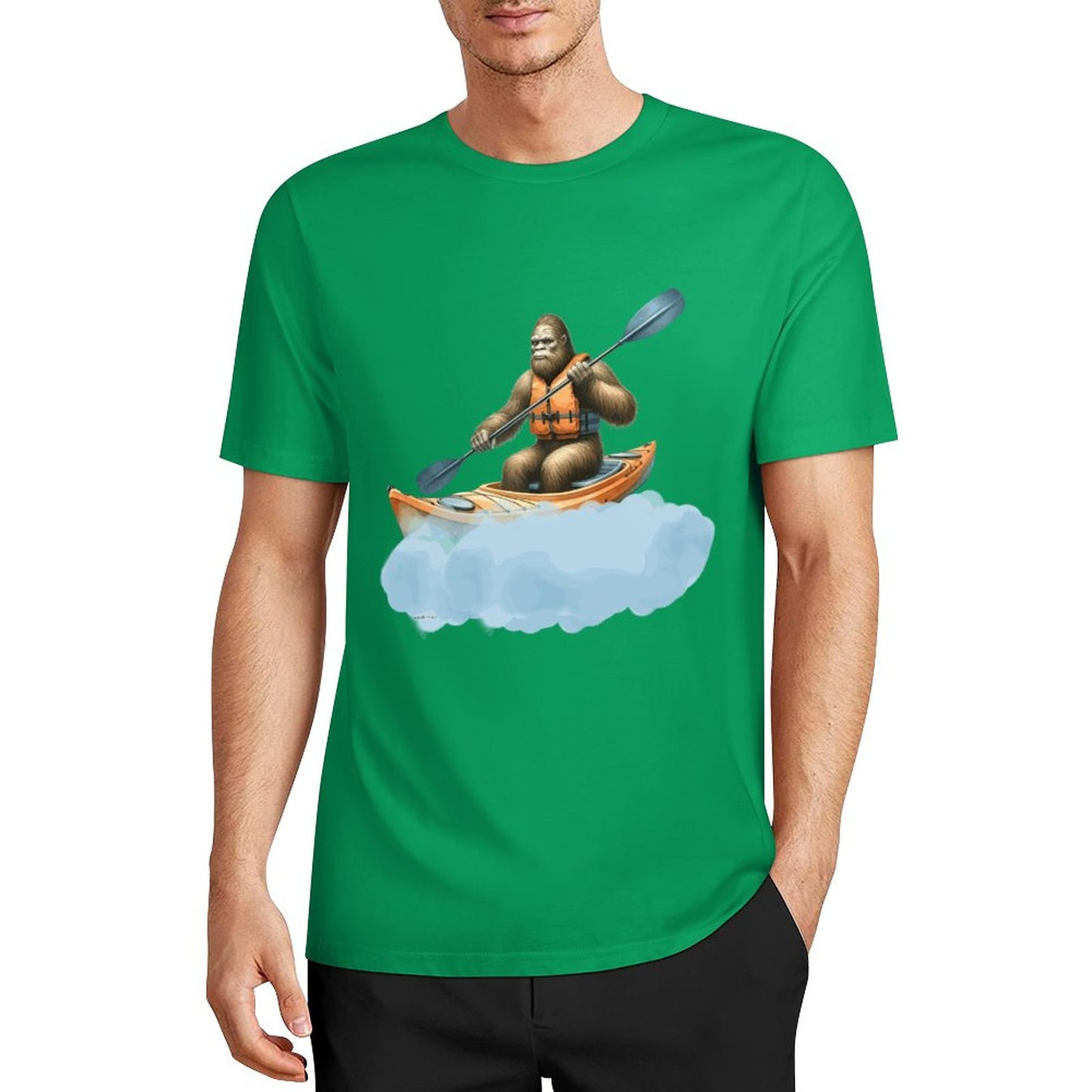 Bigfoot - Sasquatch Kayaking Short Sleeve Cotton T-Shirt