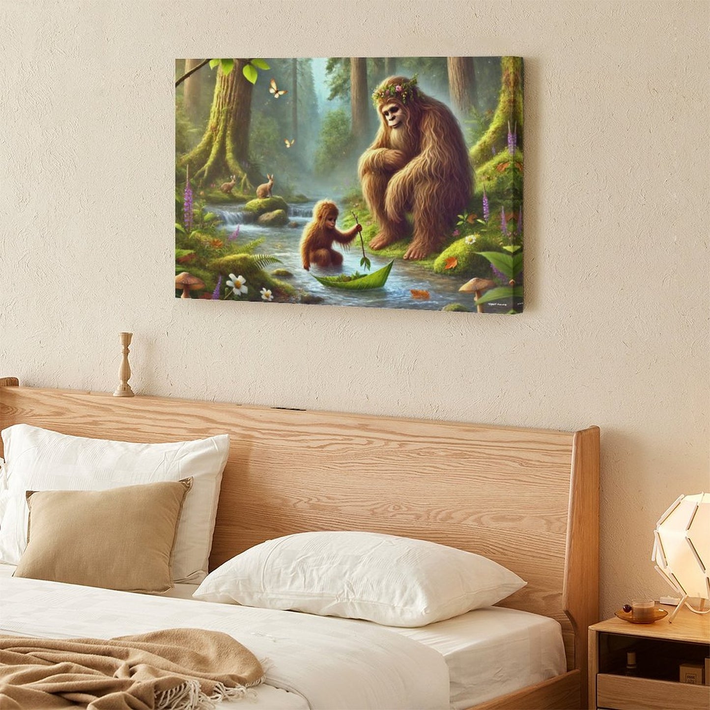 Bigfoot Sasquatch Family Image - Vintage Framed Canvas Art - 2 Sizes – Made in the USA