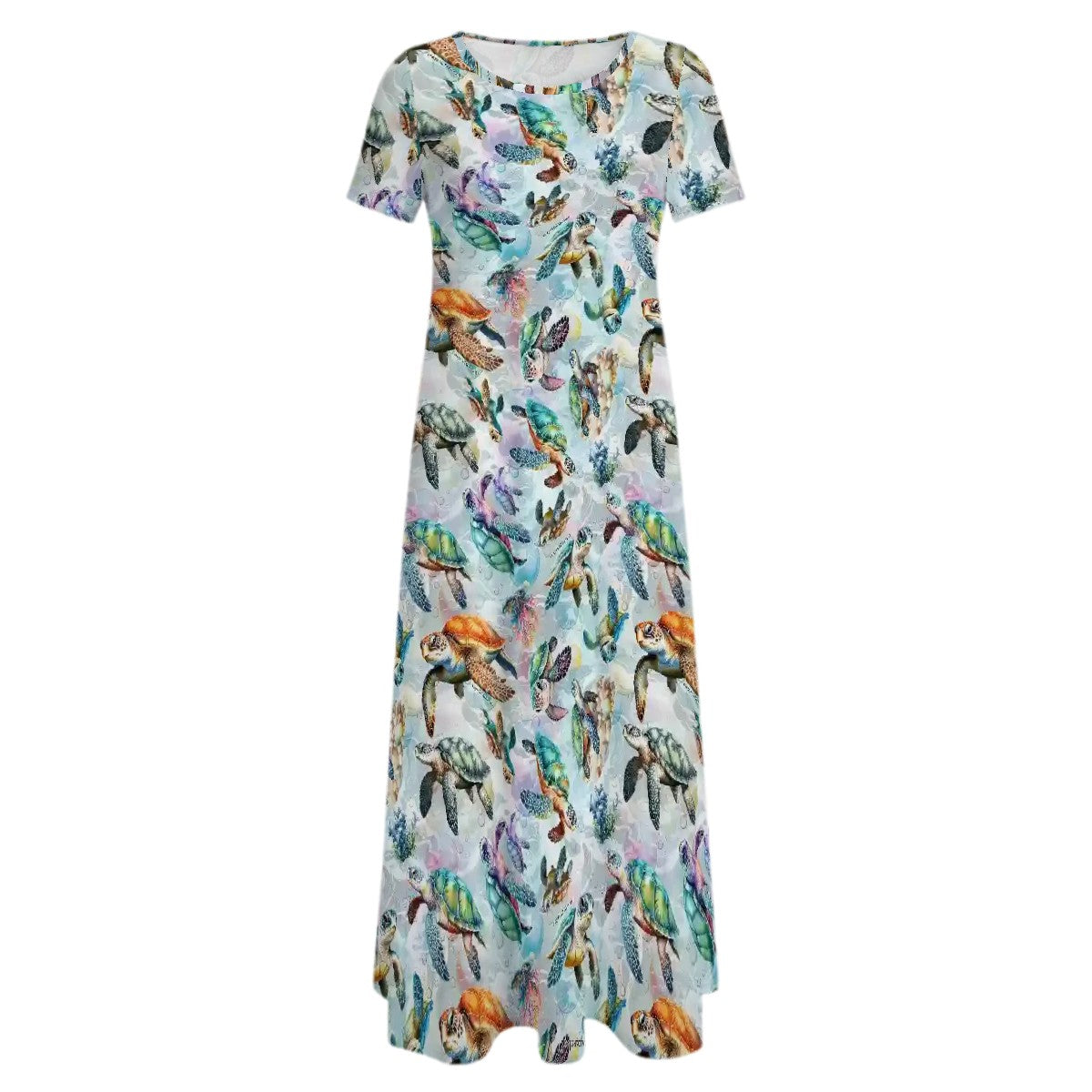 Animal Themed Crew Neck Short Sleeve Maxi Dress