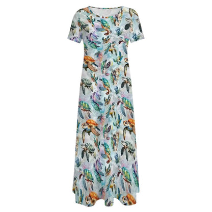 Animal Themed Crew Neck Short Sleeve Maxi Dress