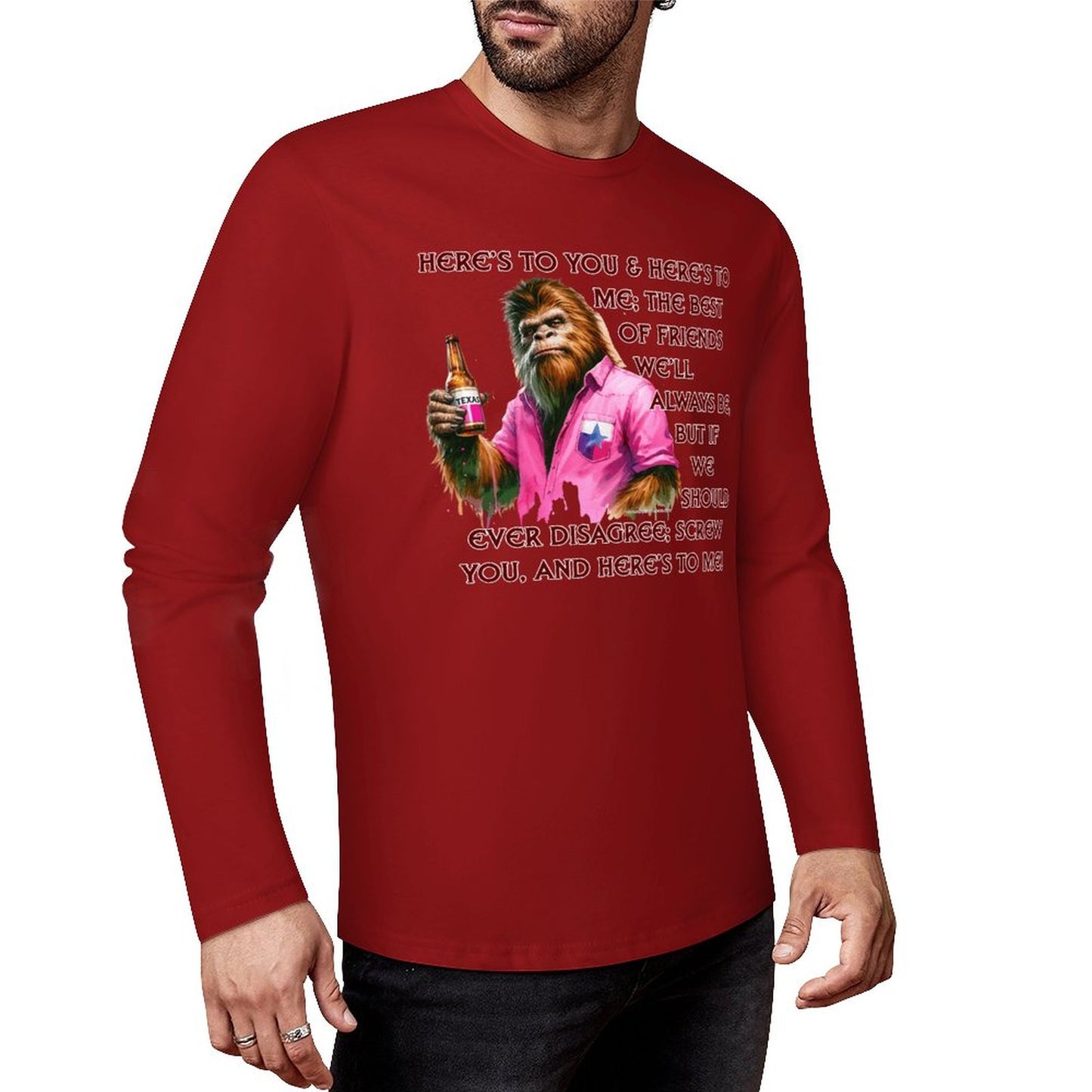 Bigfoot - Sasquatch "Here's To You..",  Cotton Unisex Long Sleeve T-shirt