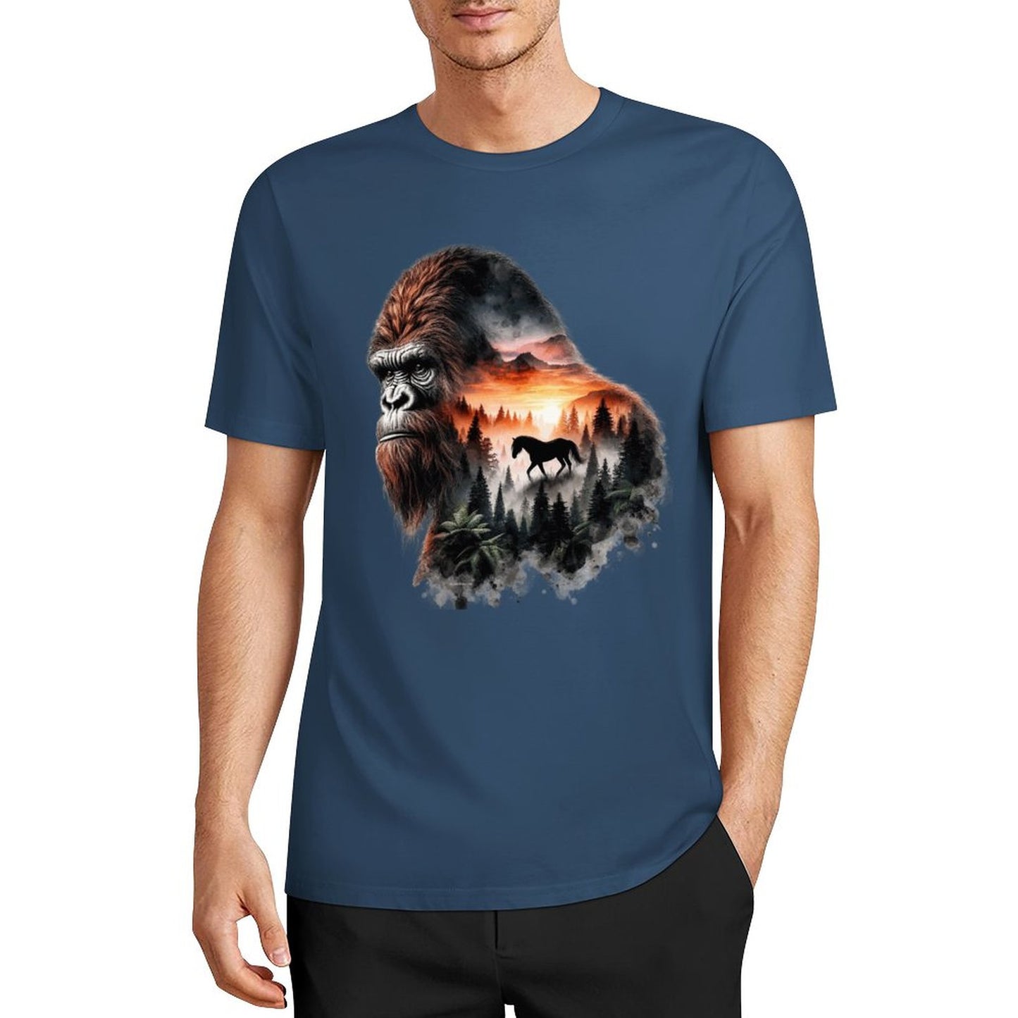 Bigfoot - Sasquatch Scenery Short Sleeve Cotton T-Shirt