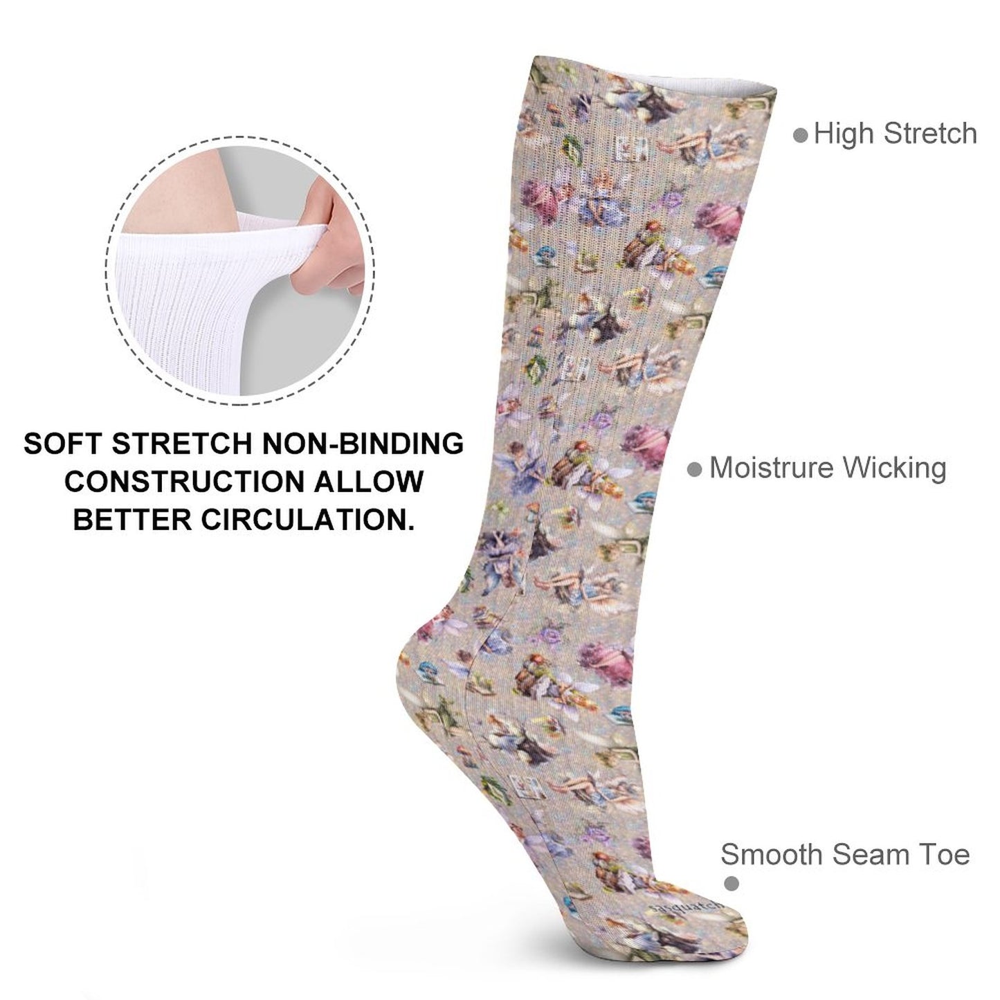 6 Fairy Designs, 15.5 Inch Tube Socks