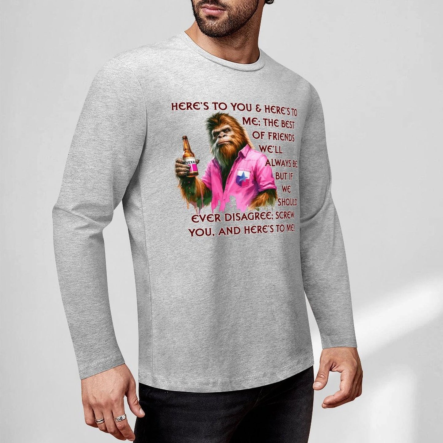 Bigfoot - Sasquatch "Here's To You..",  Cotton Unisex Long Sleeve T-shirt