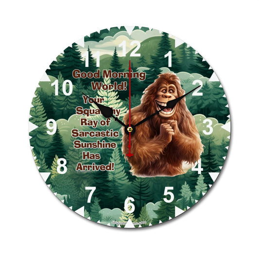 Bigfoot Sasquatch "Good morning..", Wooden Wall Clock