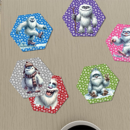Yeti Themed, 6 Ceramic Coasters w metal stand