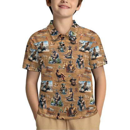 10 Sasquatch Designs, Kids Button Down Polo Shirt